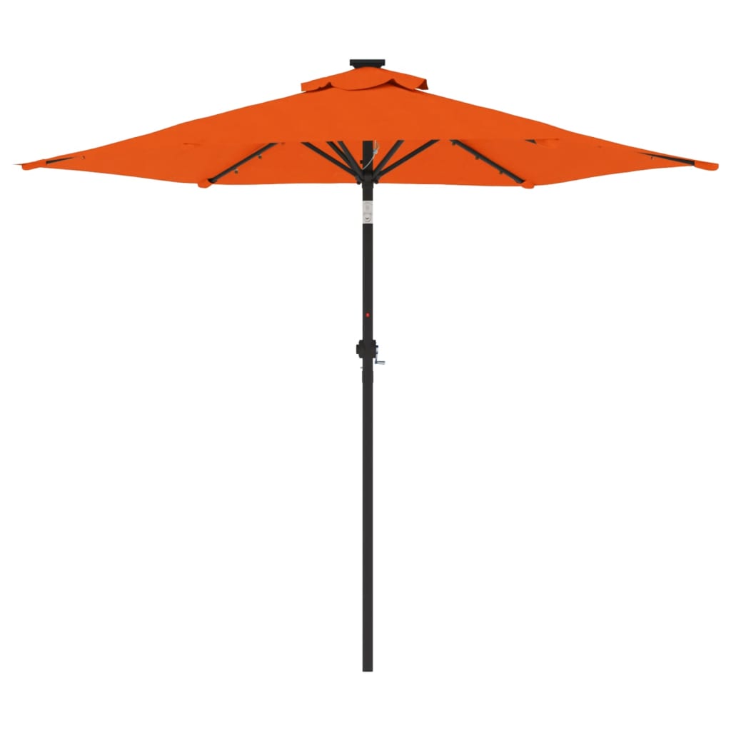 parasol med LED-lys og stålstang 225x225x212cm terrakottafarvet