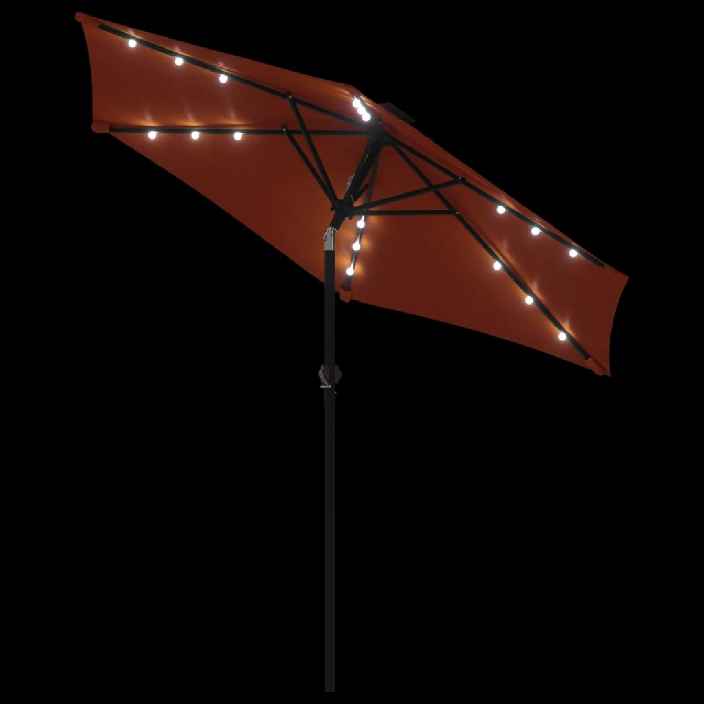 parasol med LED-lys og stålstang 225x225x212cm terrakottafarvet