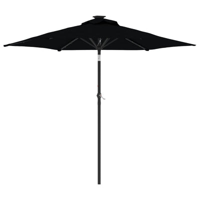 parasol med LED-lys og stålstang 225x225x212 cm sort