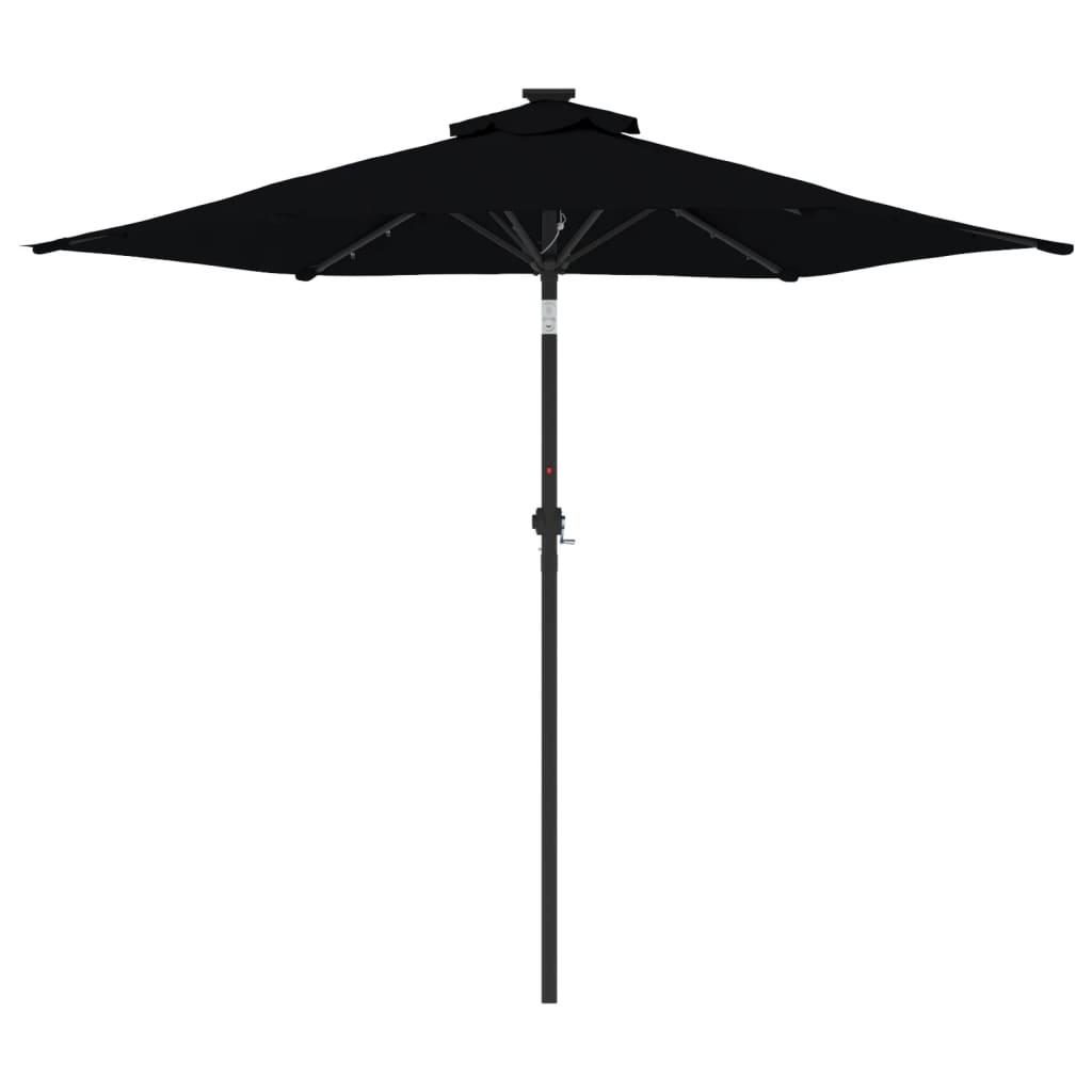 parasol med LED-lys og stålstang 225x225x212 cm sort