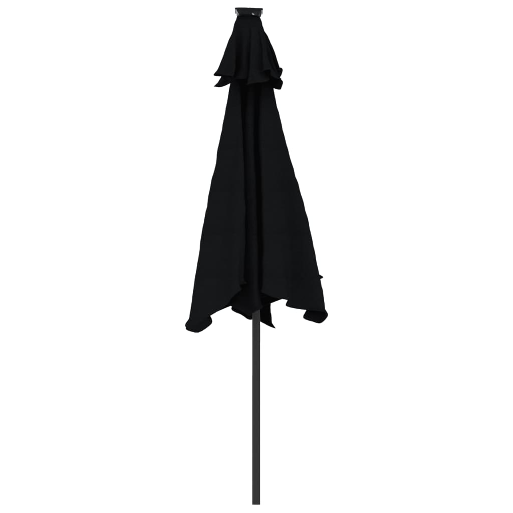 parasol med LED-lys og stålstang 225x225x212 cm sort