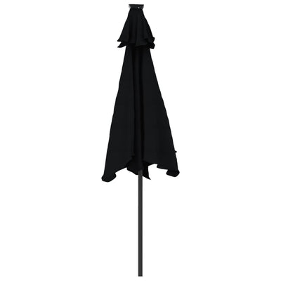 parasol med LED-lys og stålstang 225x225x212 cm sort