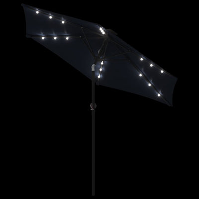 parasol med LED-lys og stålstang 225x225x212 cm sort