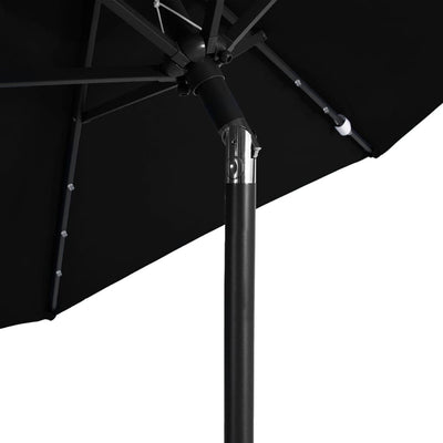 parasol med LED-lys og stålstang 225x225x212 cm sort