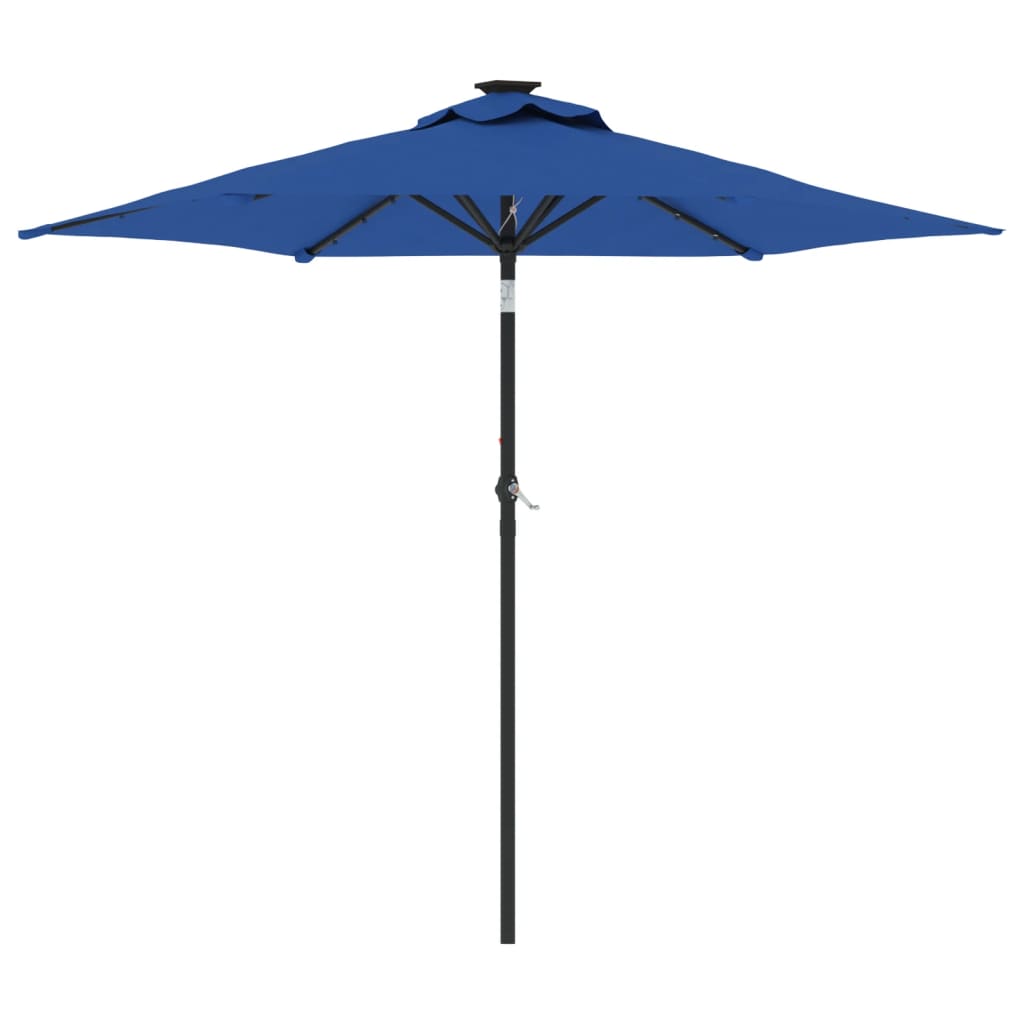 parasol med LED-lys og stålstang 225x225x212 cm azurblå