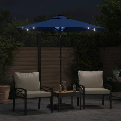 parasol med LED-lys og stålstang 225x225x212 cm azurblå