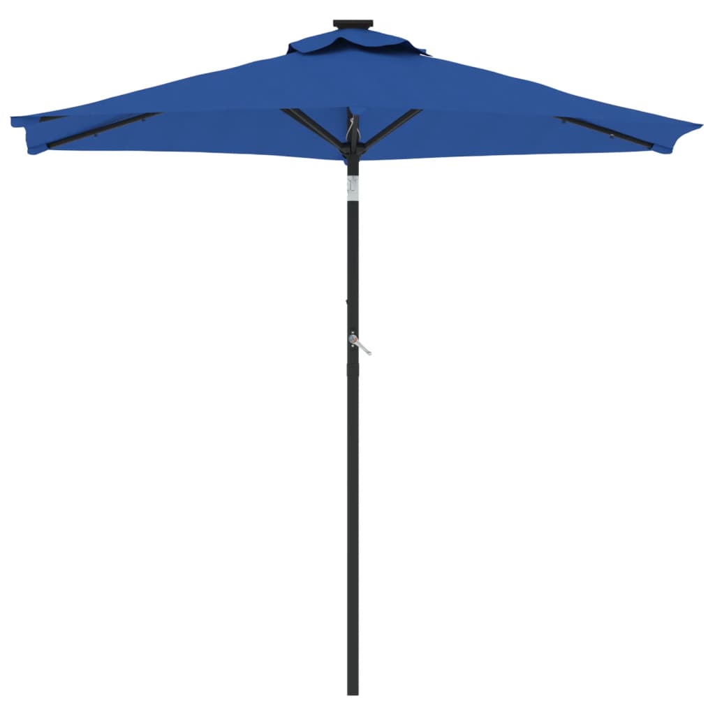 parasol med LED-lys og stålstang 225x225x212 cm azurblå