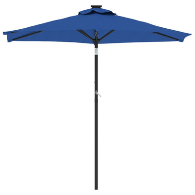 parasol med LED-lys og stålstang 225x225x212 cm azurblå