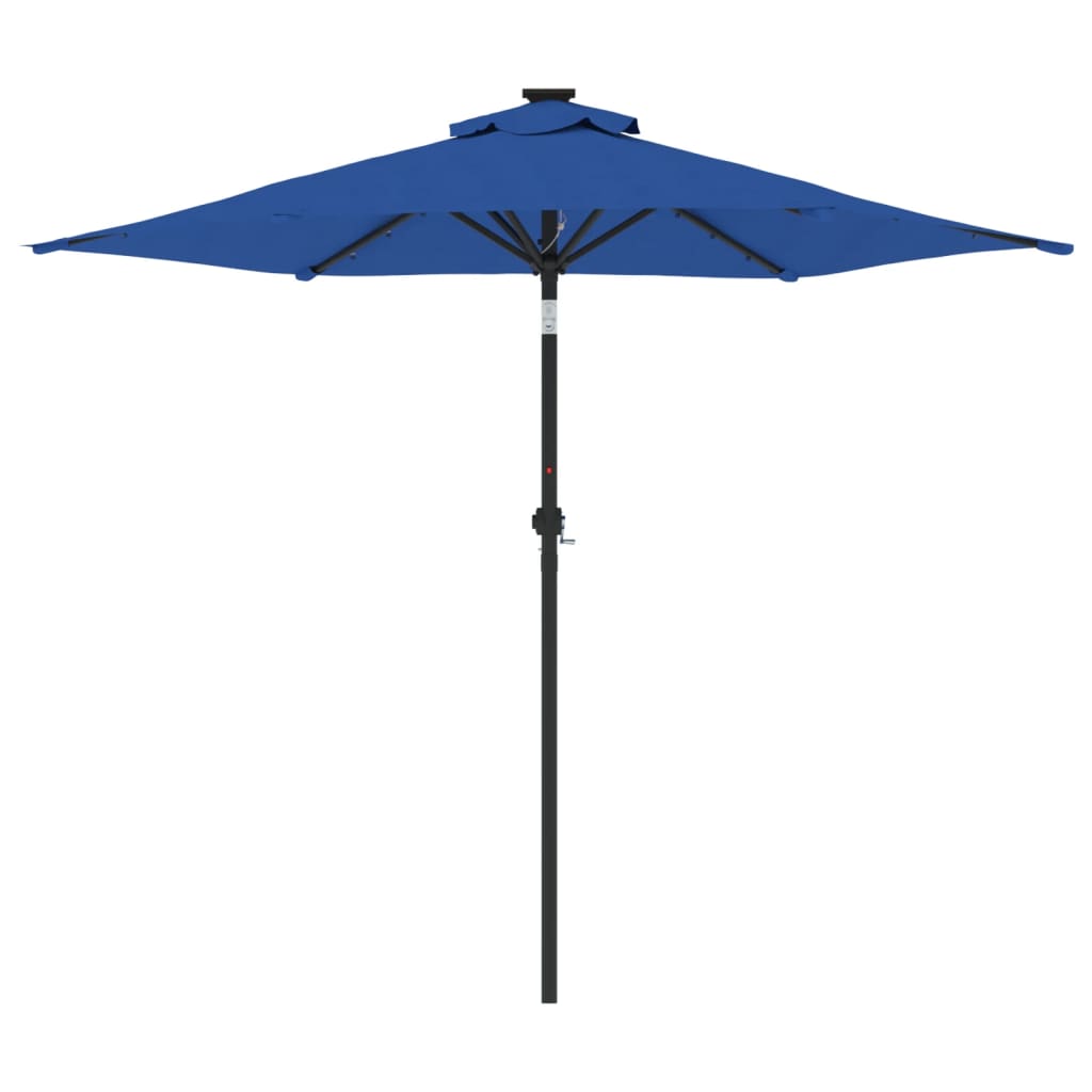 parasol med LED-lys og stålstang 225x225x212 cm azurblå