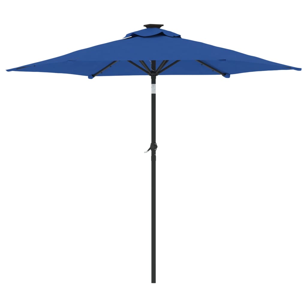 parasol med LED-lys og stålstang 225x225x212 cm azurblå