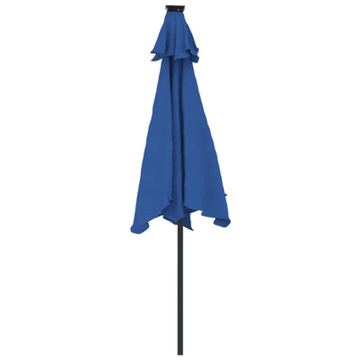 parasol med LED-lys og stålstang 225x225x212 cm azurblå