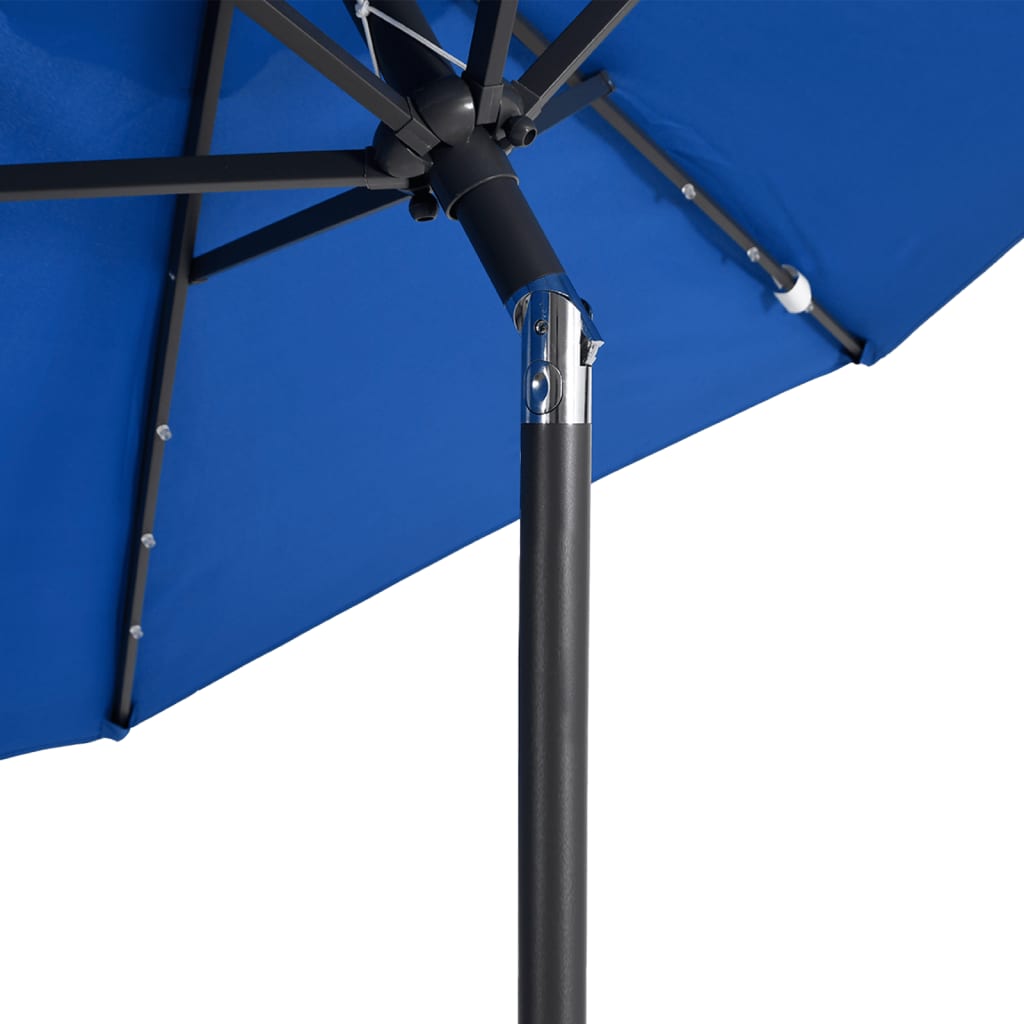 parasol med LED-lys og stålstang 225x225x212 cm azurblå