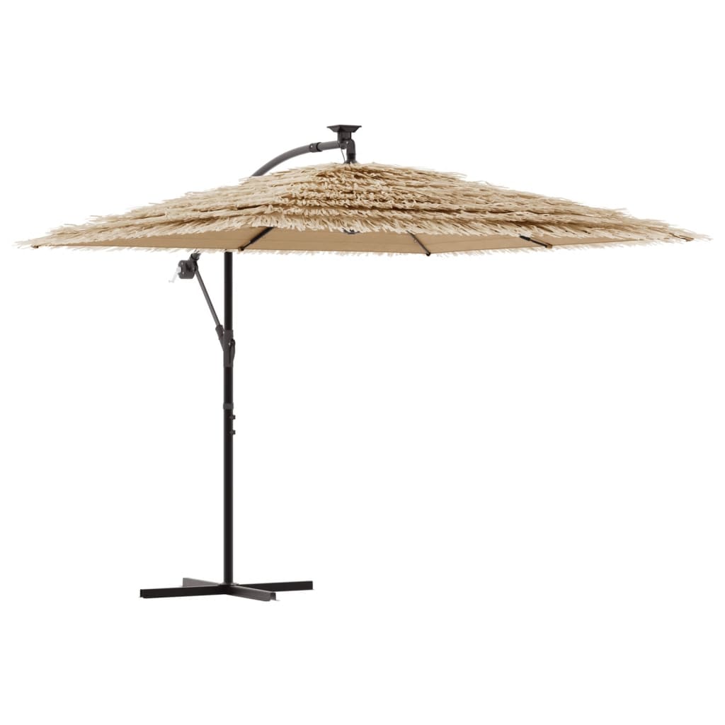 haveparasol med LED-lys og stålstang 246x246x230 cm brun