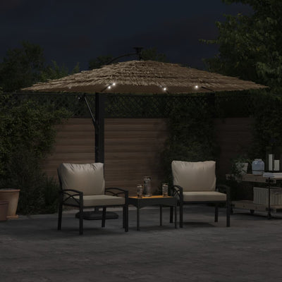 haveparasol med LED-lys og stålstang 246x246x230 cm brun