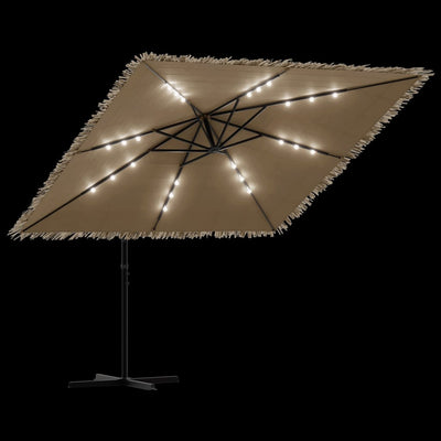 haveparasol med LED-lys og stålstang 246x246x230 cm brun