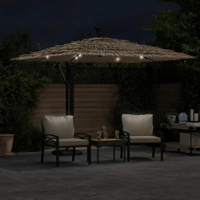 haveparasol med LED-lys og stålstang 269x269x235 cm brun