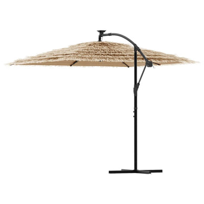 haveparasol med LED-lys og stålstang 269x269x235 cm brun