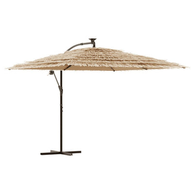 haveparasol med LED-lys og stålstang 290x290x238 cm brun