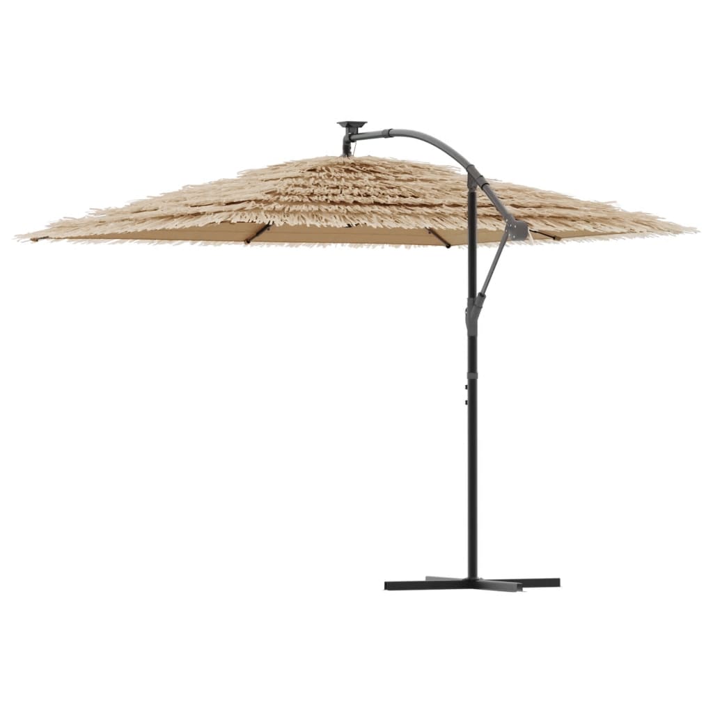 haveparasol med LED-lys og stålstang 290x290x238 cm brun