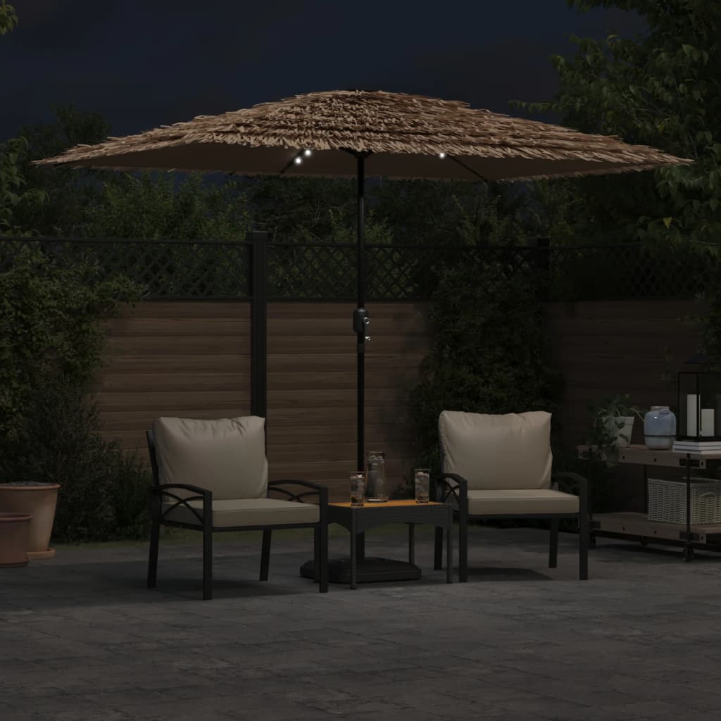 haveparasol med LED-lys og stålstang 300x200x250 cm brun