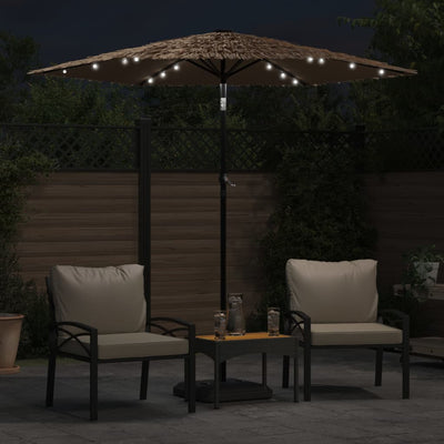 haveparasol med LED-lys og stålstang 223x223x213 cm brun