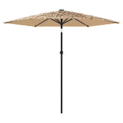 haveparasol med LED-lys og stålstang 223x223x213 cm brun