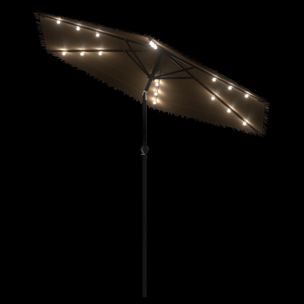 haveparasol med LED-lys og stålstang 223x223x213 cm brun