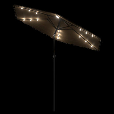 haveparasol med LED-lys og stålstang 223x223x213 cm brun