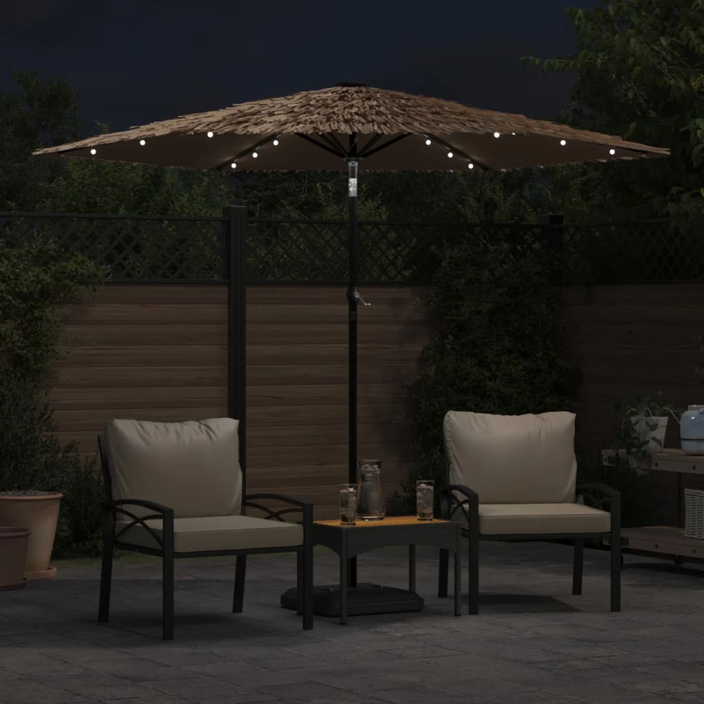 haveparasol med LED-lys og stålstang 268x268x226 cm brun