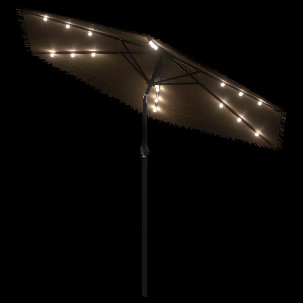 haveparasol med LED-lys og stålstang 268x268x226 cm brun