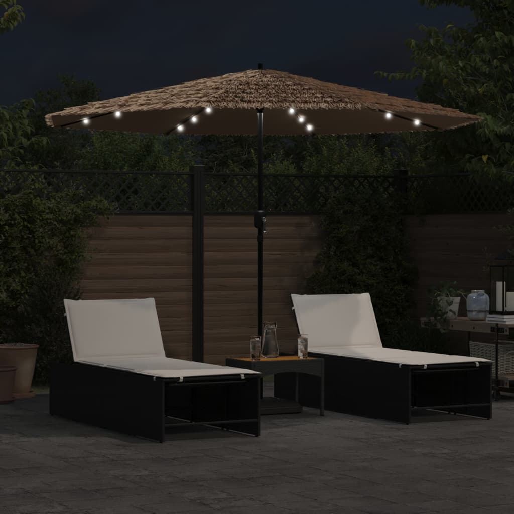 haveparasol med LED-lys og stålstang 324x324x247 cm brun