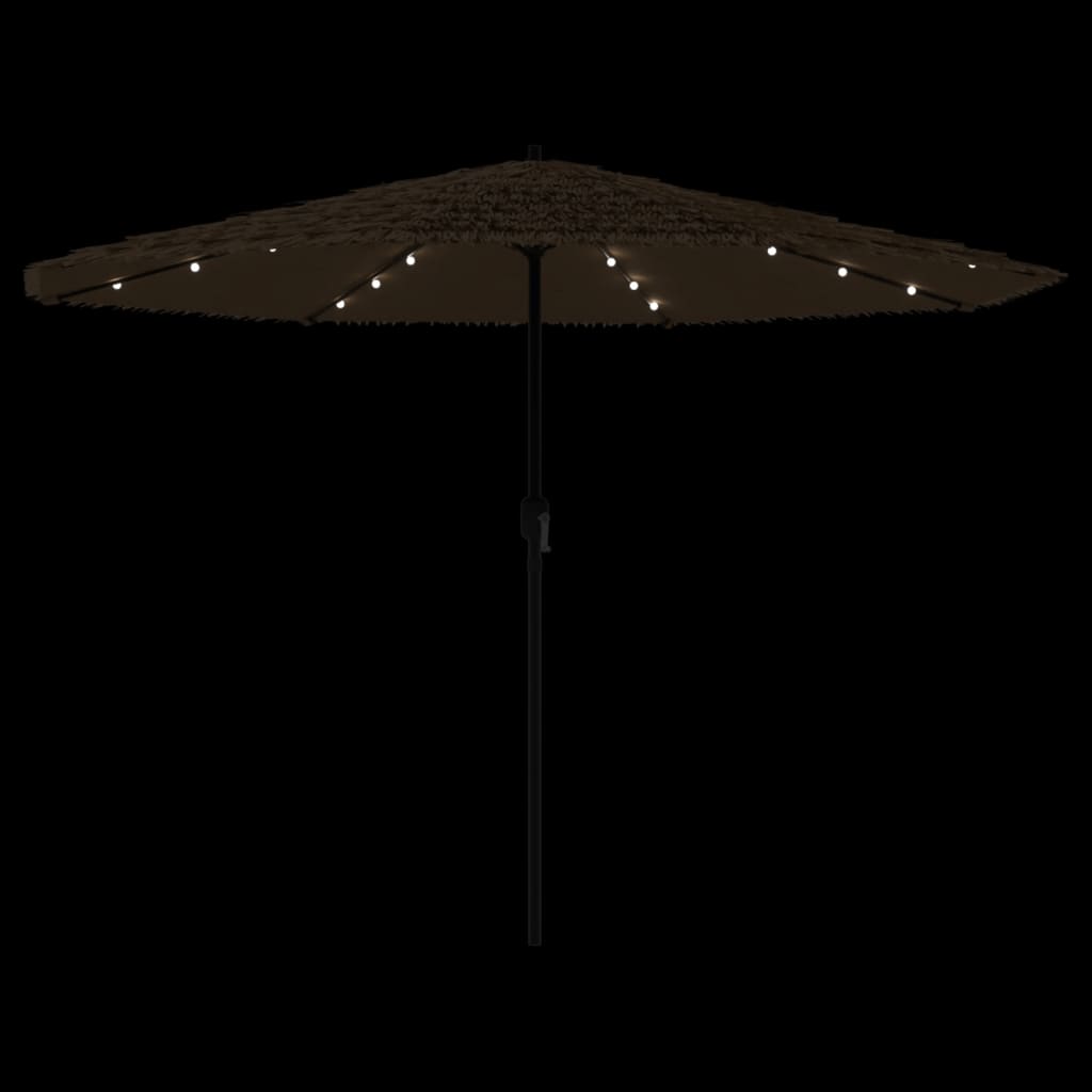 haveparasol med LED-lys og stålstang 324x324x247 cm brun