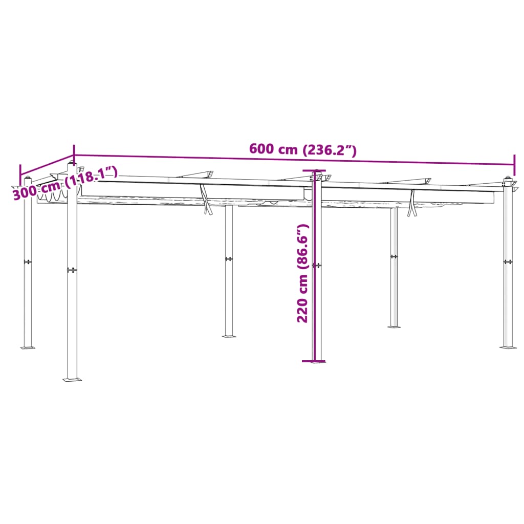 pavillon med sammenrulleligt tag 3x6 m aluminium cremefarvet