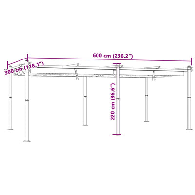 pavillon med sammenrulleligt tag 3x6 m aluminium cremefarvet