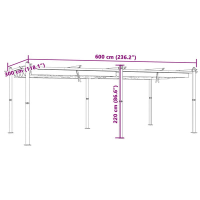 pavillon med sammenrulleligt tag 3x6 cm aluminium gråbrun