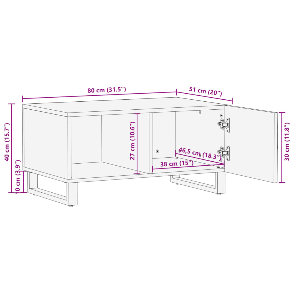 sofabord 80x51x40 cm massivt ru mangotræ