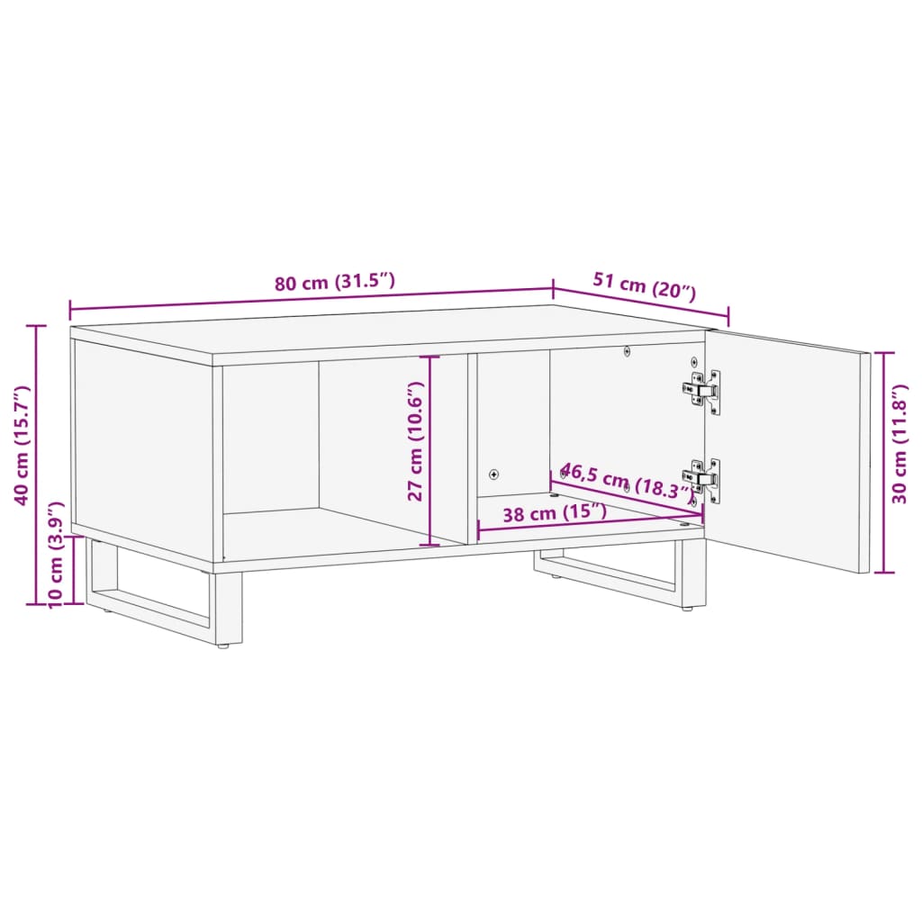 sofabord 80x51x40 cm massivt mangotræ brun