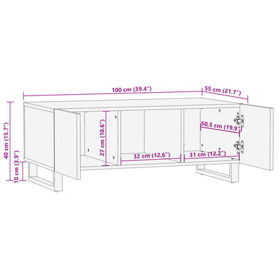 sofabord 100x55x40 cm massivt mangotræ hvid