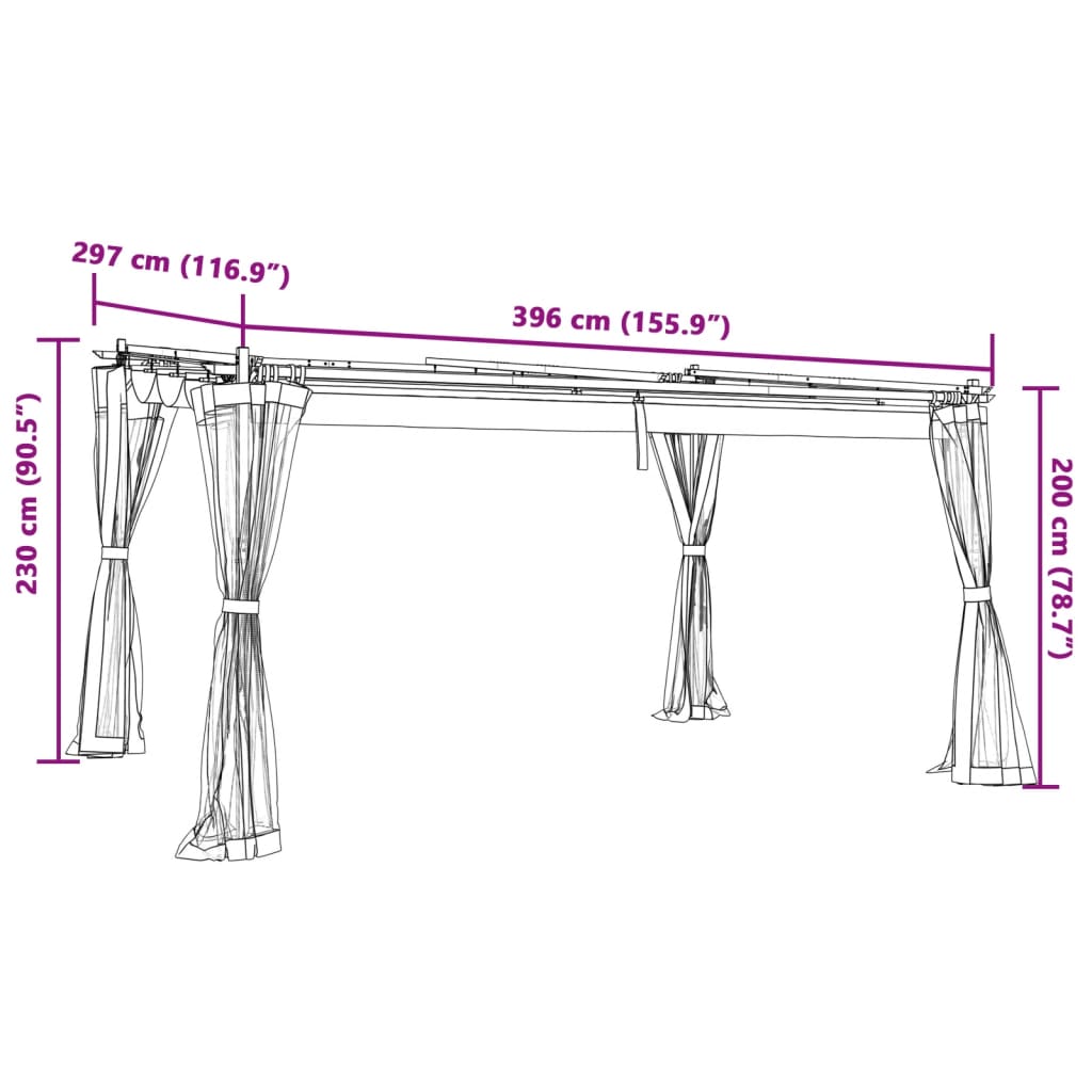 pavillon 4x3m mesh-vægge stål cremefarvet