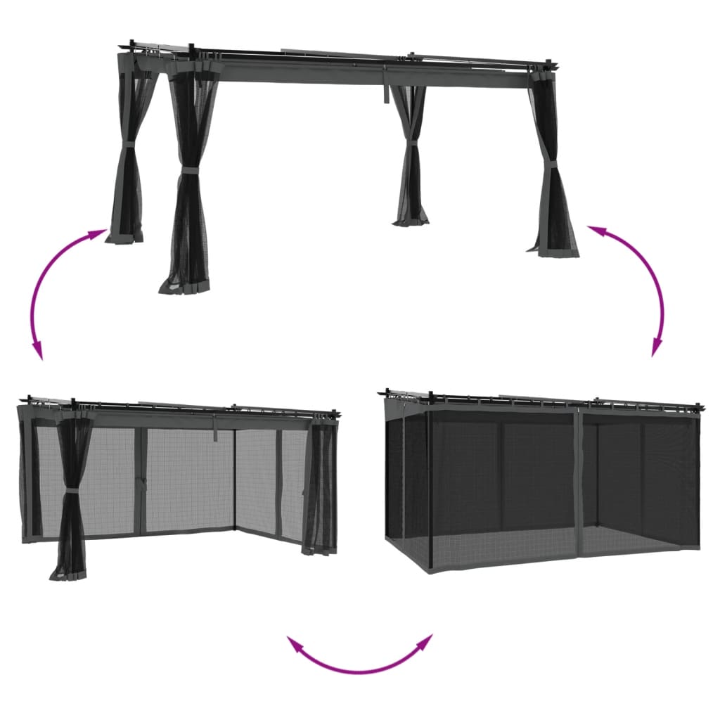 pavillon 4x3 m mesh-vægge stål antracitgrå