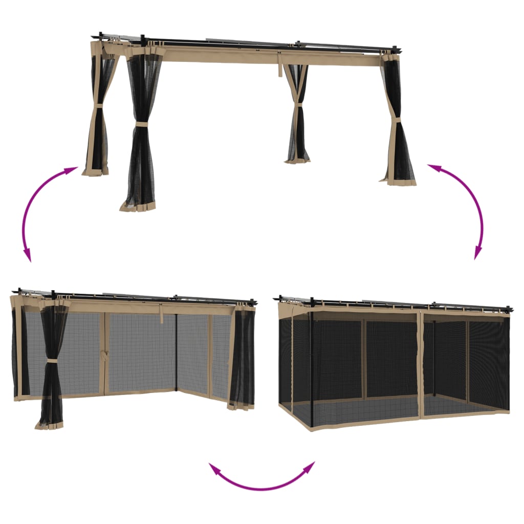 pavillon 4x3 m mesh-vægge stål gråbrun