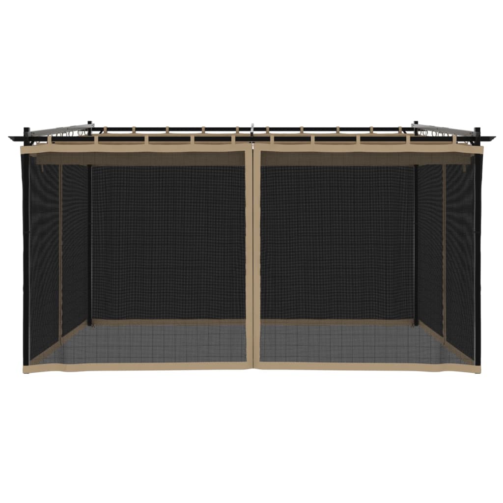 pavillon 4x3 m mesh-vægge stål gråbrun