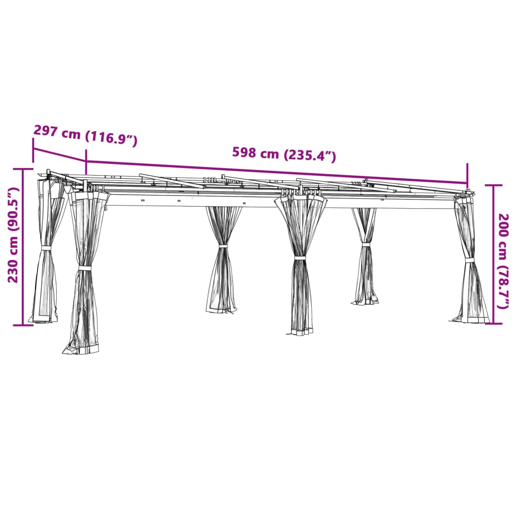 pavillon 6x3 m mesh-vægge stål antracitgrå