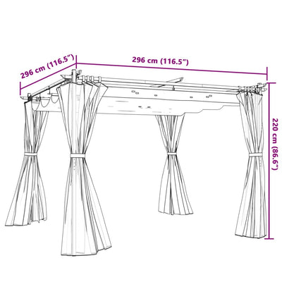 pavillon 3x3 m med gardiner stål cremefarvet