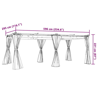 pavillon 6x3 m med gardiner stål cremefarvet