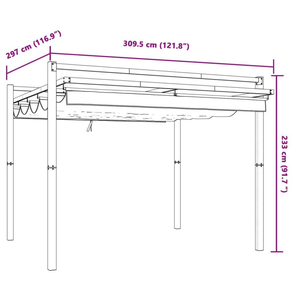 pavillon med sammenrulleligt tag 3x3 cm aluminium cremefarvet