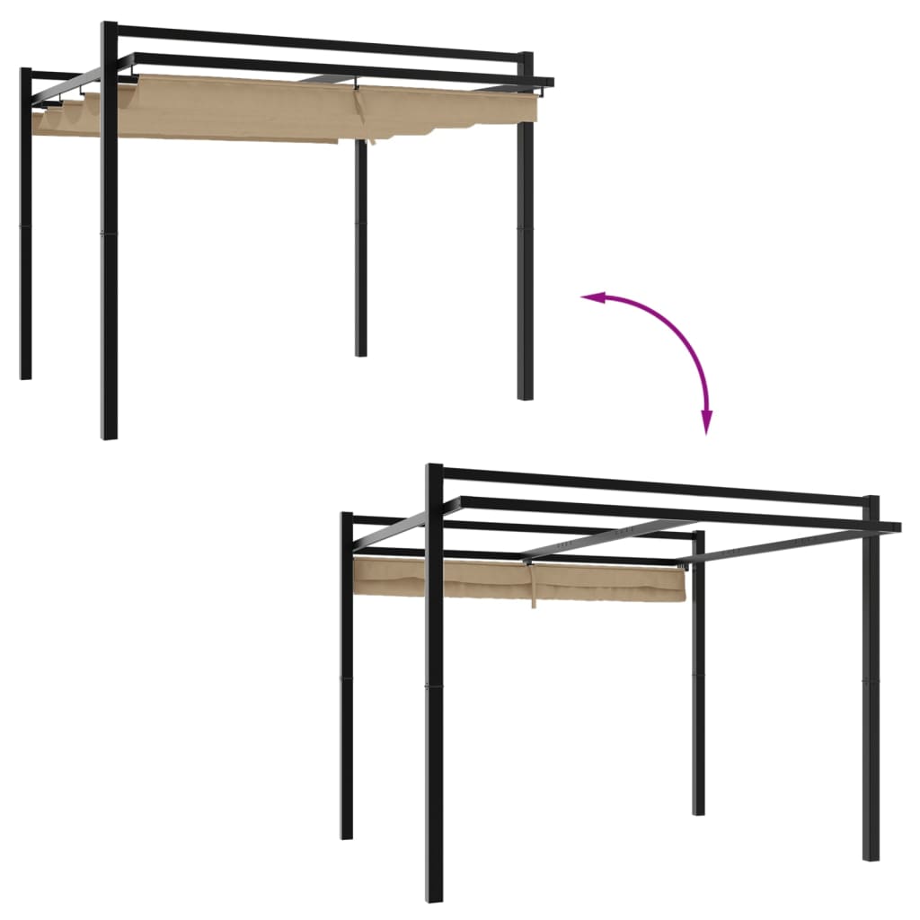 pavillon med sammenrulleligt tag 3x3 cm aluminium gråbrun