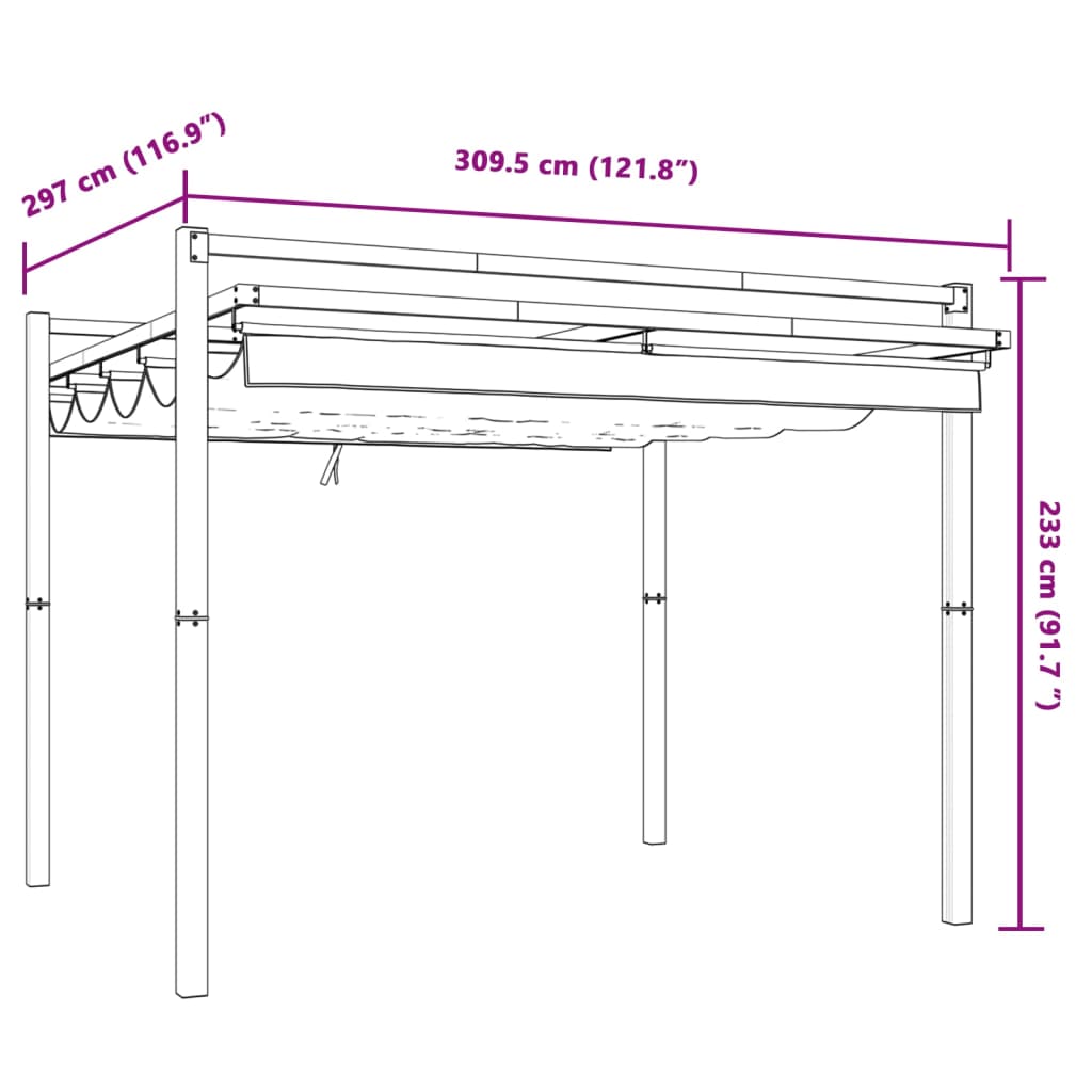 pavillon med sammenrulleligt tag 3x3 cm aluminium gråbrun