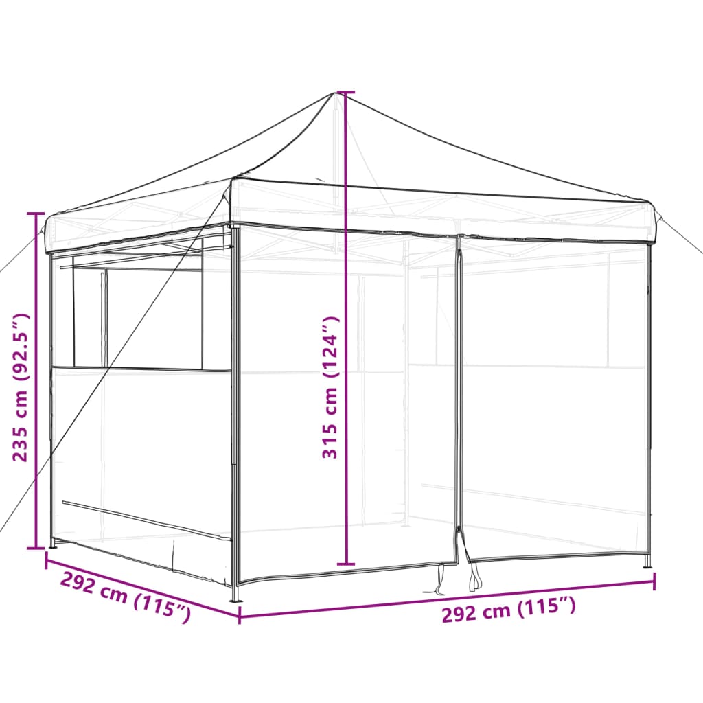 foldbart pop up-festtelt med 4 sidevægge gråbrun