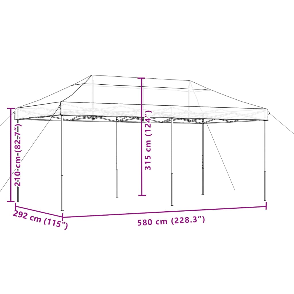 foldbart pop up-festtelt 580x292x315 cm bordeaux